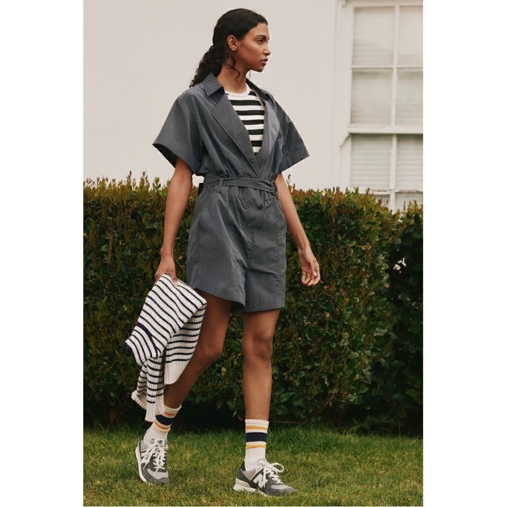 NEW Anthropologie Varley Belle Boxy Navy Belted Jumpsuit Romper Playsuit X-Small